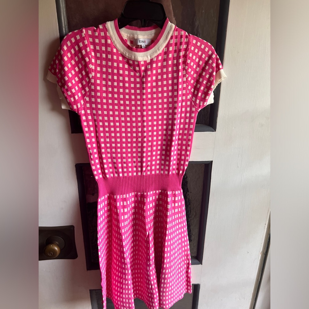 Retro Gingham Pink and White Dress Size Large NWOT